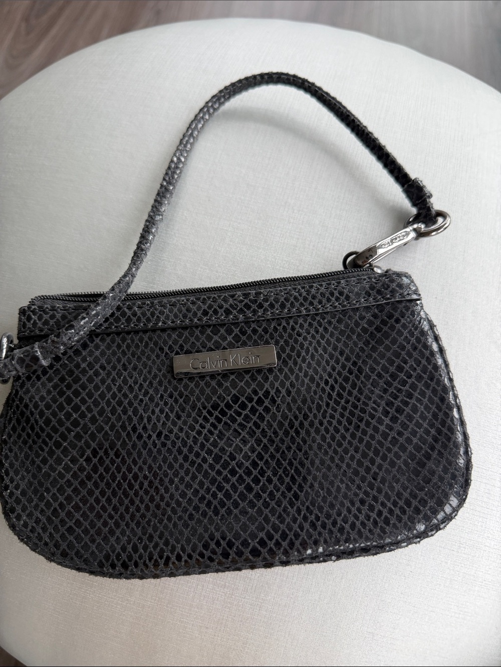 Calvin Klein Black Snake-Texture Wristlet Clutch